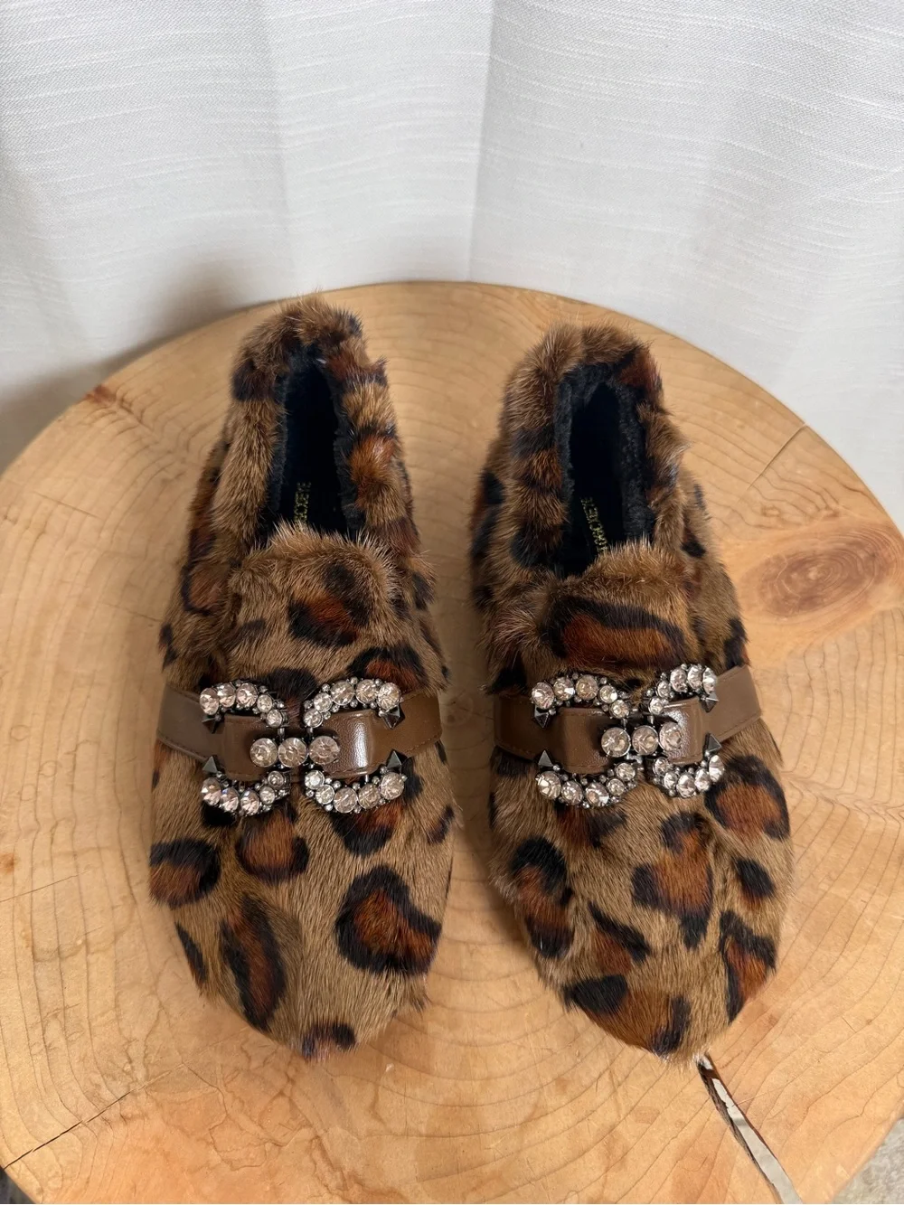 Budget to Go by Coye Nokes Leopard Faux Fur Crystal Buckle Loafers | NWOT EU 35